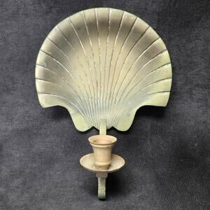 Crowning Touch Vintage Brass Clam Shell Candle Holder Wall Sconce